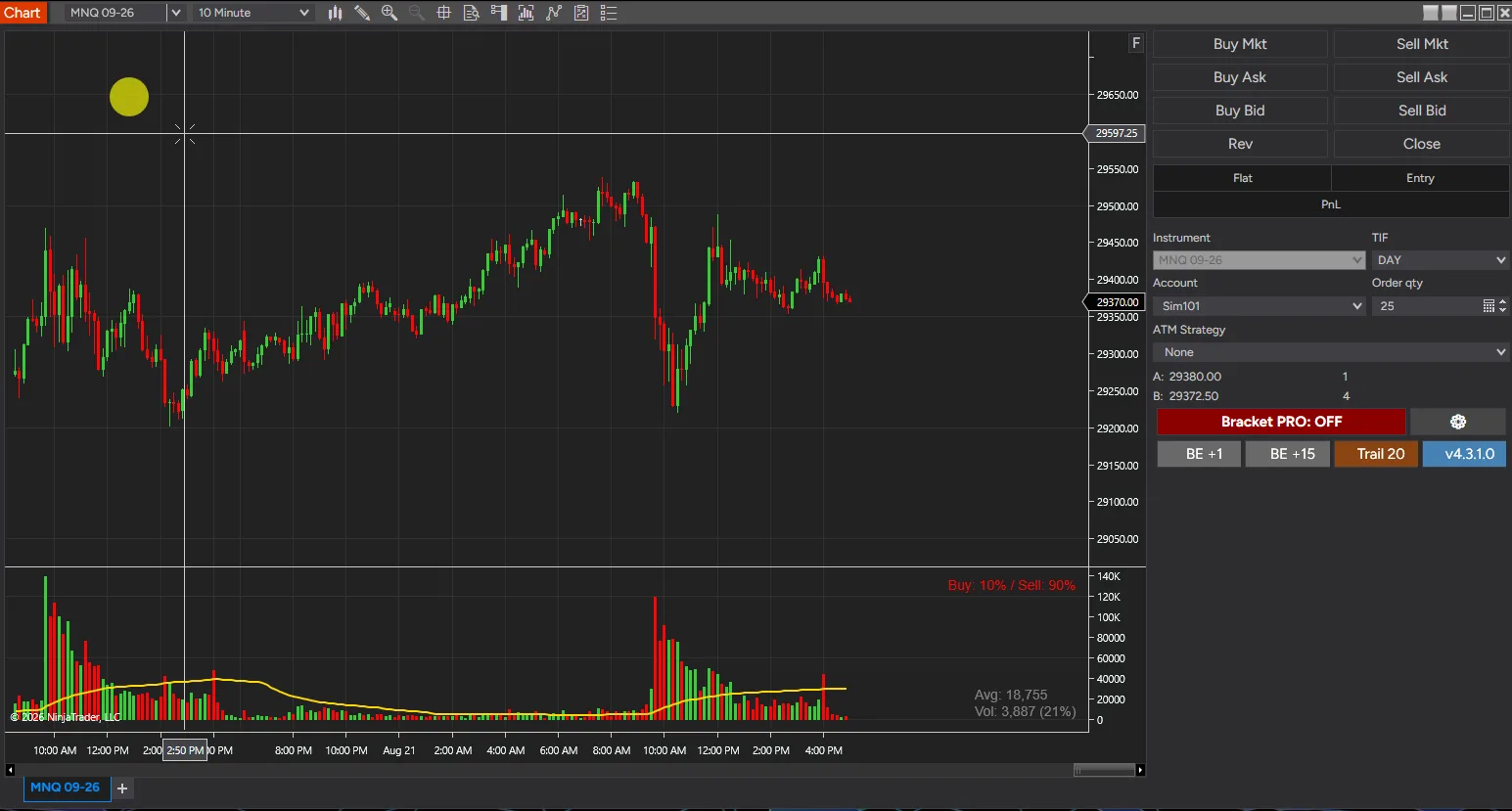 BadBuddha Custom Volume indicator on a NinjaTrader 8 chart