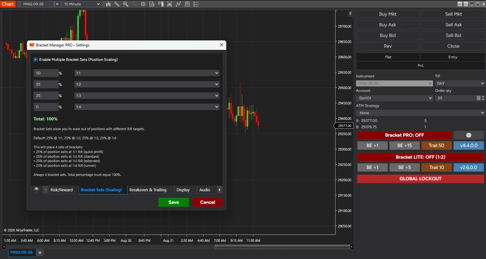 The Bracket Sets tab of Drag-Drop Bracket Manager PRO, scaling a position out across four bracket sets at 1:1, 1:2, 1:3 and 1:4 — screenshot 3